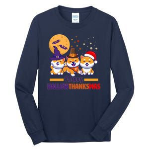 Funny Cute Happy HallowThanksMas Shiba Inu Dogs Tall Long Sleeve T-Shirt