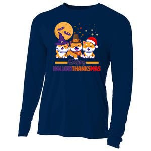 Funny Cute Happy HallowThanksMas Shiba Inu Dogs Cooling Performance Long Sleeve Crew