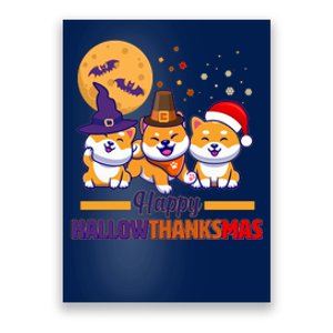 Funny Cute Happy HallowThanksMas Shiba Inu Dogs Poster