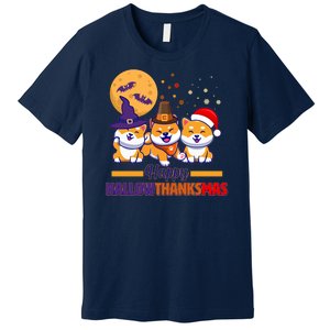 Funny Cute Happy HallowThanksMas Shiba Inu Dogs Premium T-Shirt