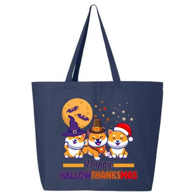 Funny Cute Happy HallowThanksMas Shiba Inu Dogs 25L Jumbo Tote