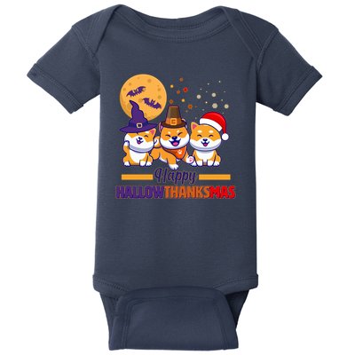 Funny Cute Happy HallowThanksMas Shiba Inu Dogs Baby Bodysuit