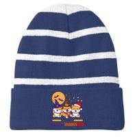 Funny Cute Happy HallowThanksMas Shiba Inu Dogs Striped Beanie with Solid Band