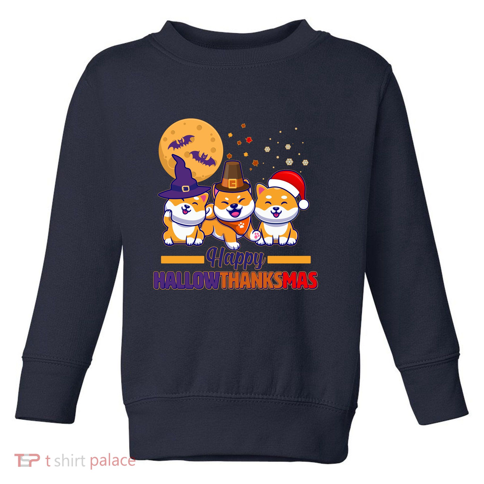Funny Cute Happy HallowThanksMas Shiba Inu Dogs Toddler Sweatshirt