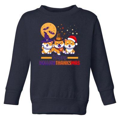 Funny Cute Happy HallowThanksMas Shiba Inu Dogs Toddler Sweatshirt