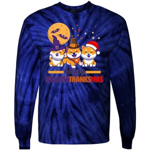 Funny Cute Happy HallowThanksMas Shiba Inu Dogs Tie-Dye Long Sleeve Shirt