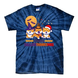 Funny Cute Happy HallowThanksMas Shiba Inu Dogs Tie-Dye T-Shirt