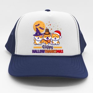 Funny Cute Happy HallowThanksMas Shiba Inu Dogs Trucker Hat