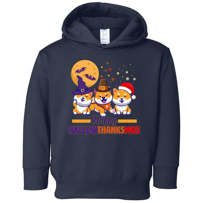 Funny Cute Happy HallowThanksMas Shiba Inu Dogs Toddler Hoodie