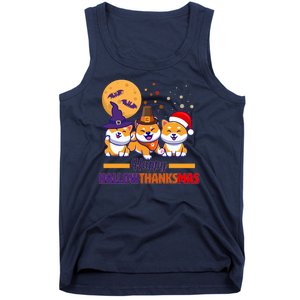 Funny Cute Happy HallowThanksMas Shiba Inu Dogs Tank Top