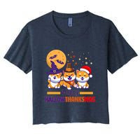 Funny Cute Happy HallowThanksMas Shiba Inu Dogs Women's Crop Top Tee
