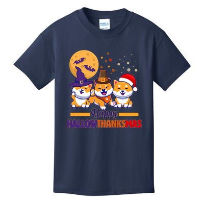 Funny Cute Happy HallowThanksMas Shiba Inu Dogs Kids T-Shirt
