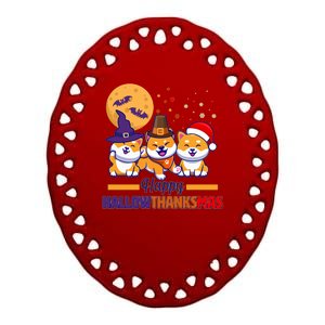 Funny Cute Happy HallowThanksMas Shiba Inu Dogs Ceramic Oval Ornament