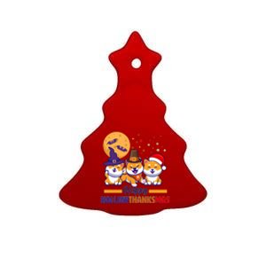 Funny Cute Happy HallowThanksMas Shiba Inu Dogs Ceramic Tree Ornament