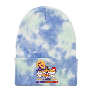 Funny Cute Happy HallowThanksMas Shiba Inu Dogs Tie Dye 12in Knit Beanie