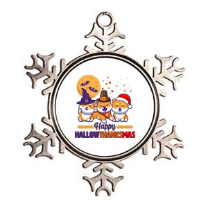 Funny Cute Happy HallowThanksMas Shiba Inu Dogs Metallic Star Ornament