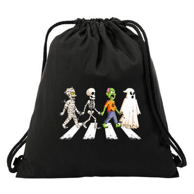 Funny Crosswalk halloween Skeleton ghost mummy Drawstring Bag