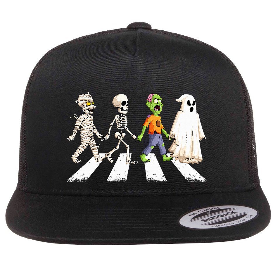 Funny Crosswalk halloween Skeleton ghost mummy Flat Bill Trucker Hat