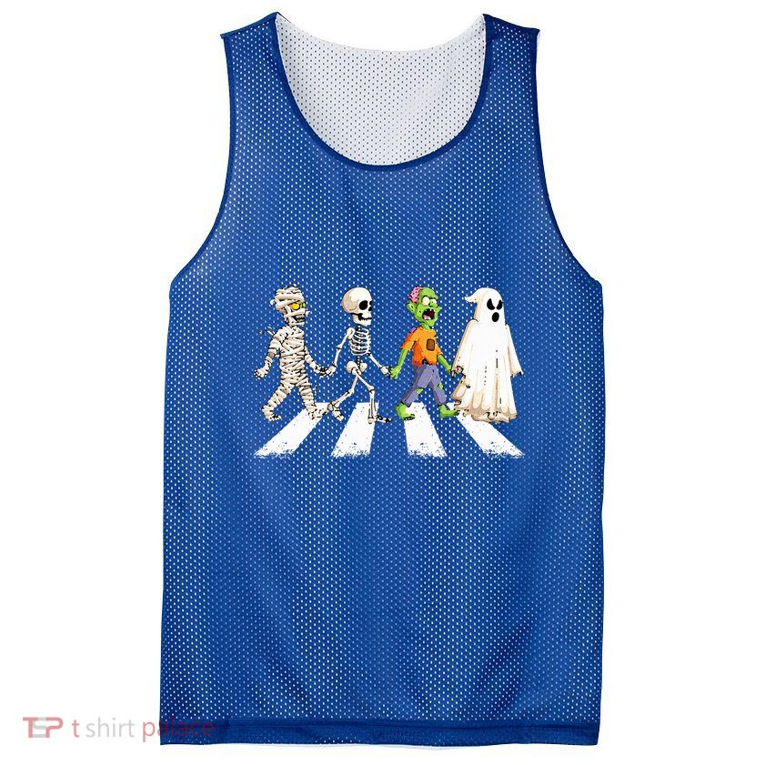 Funny Crosswalk halloween Skeleton ghost mummy Mesh Reversible Basketball Jersey Tank