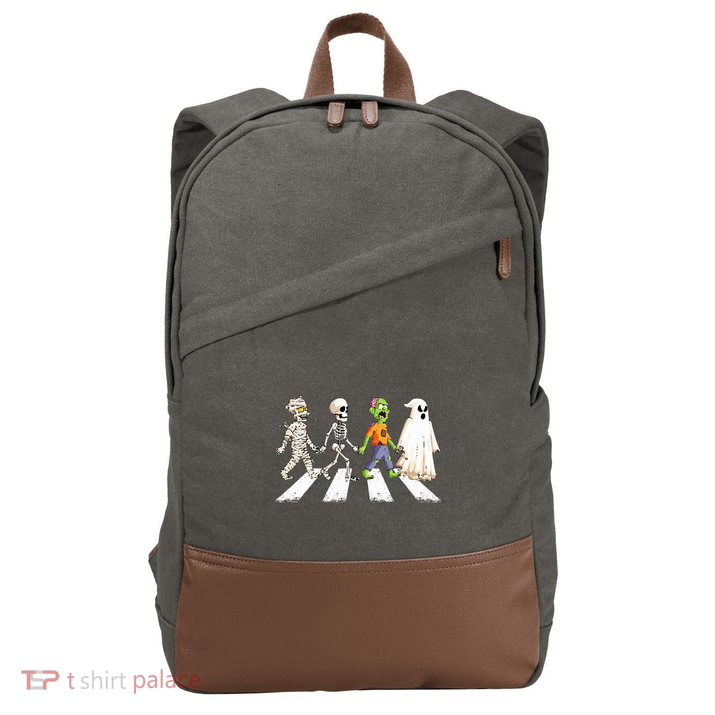 Funny Crosswalk halloween Skeleton ghost mummy Cotton Canvas Backpack