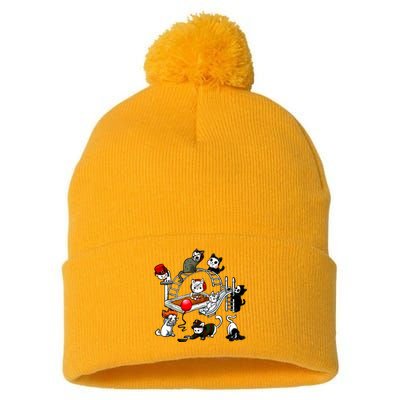 Funny Cat Horror Cute For Cat Kitty Lovers Happy Halloween Pom Pom 12in Knit Beanie