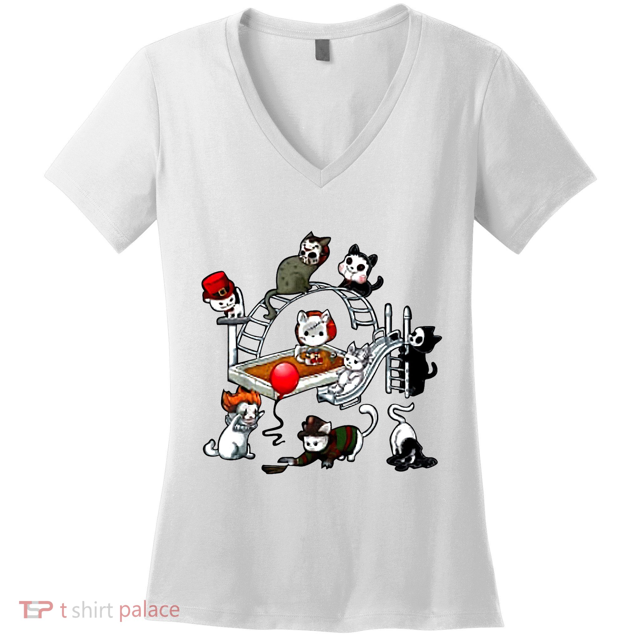 Funny Cat Horror Cute For Cat Kitty Lovers Happy Halloween Women's V-Neck T-Shirt