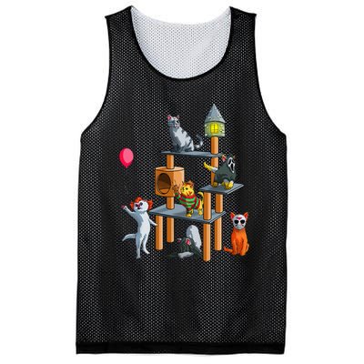 Funny Cat Horror Movies Cute Halloween For Cat Kitty Lovers Mesh Reversible Basketball Jersey Tank