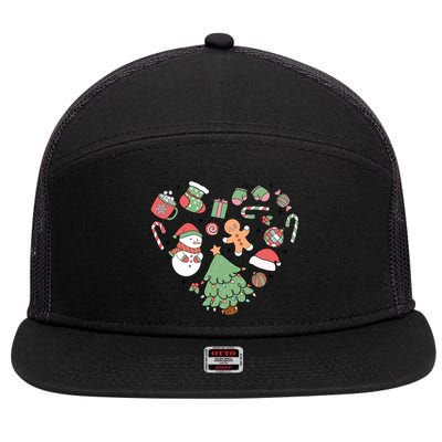 Festive Christmas Heart Holiday 7 Panel Mesh Trucker Snapback Hat