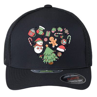 Festive Christmas Heart Holiday Flexfit Unipanel Trucker Cap