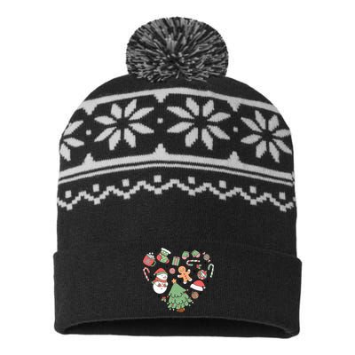 Festive Christmas Heart Holiday USA-Made Snowflake Beanie