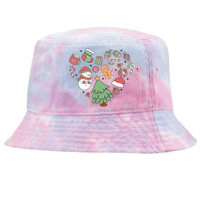 Festive Christmas Heart Holiday Tie-Dyed Bucket Hat