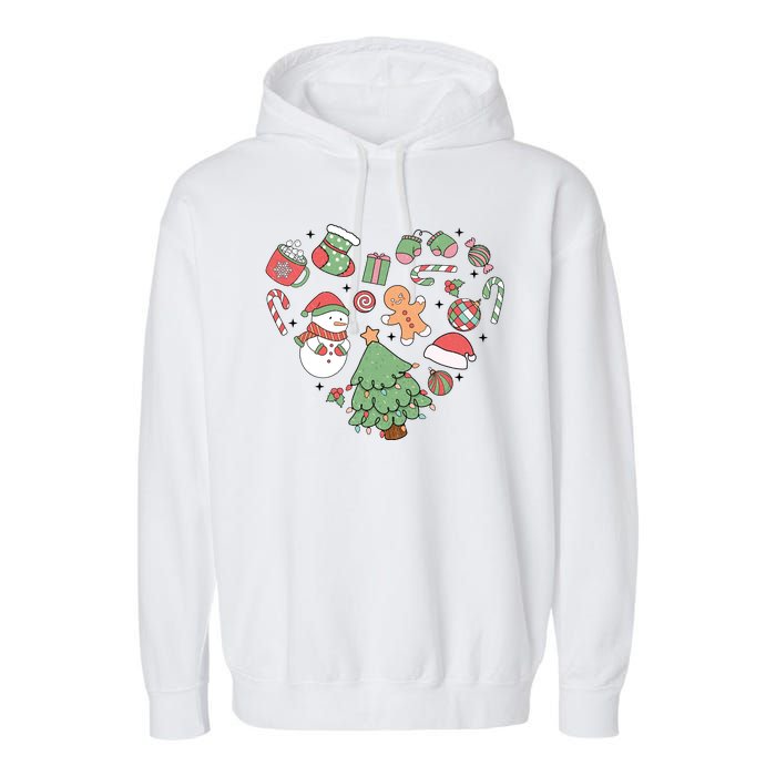 Festive Christmas Heart Holiday Garment-Dyed Fleece Hoodie