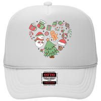 Festive Christmas Heart Holiday High Crown Mesh Back Trucker Hat