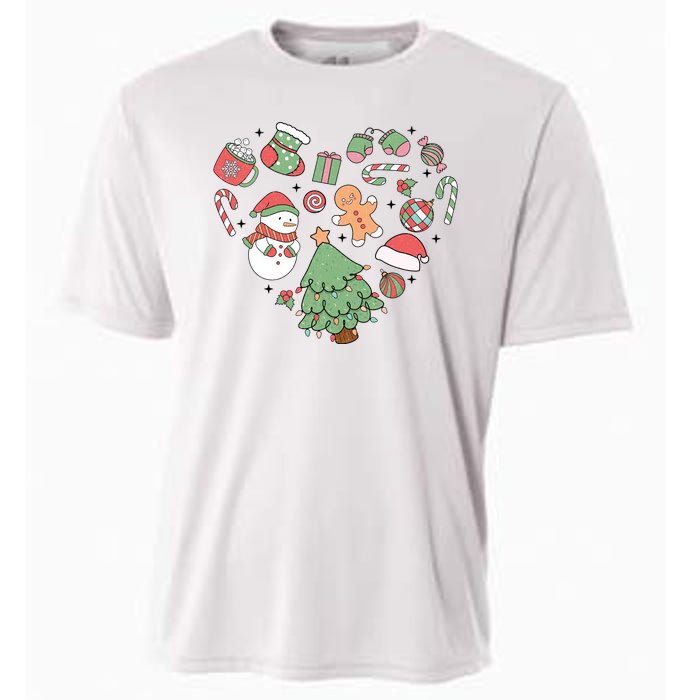 Festive Christmas Heart Holiday Cooling Performance Crew T-Shirt