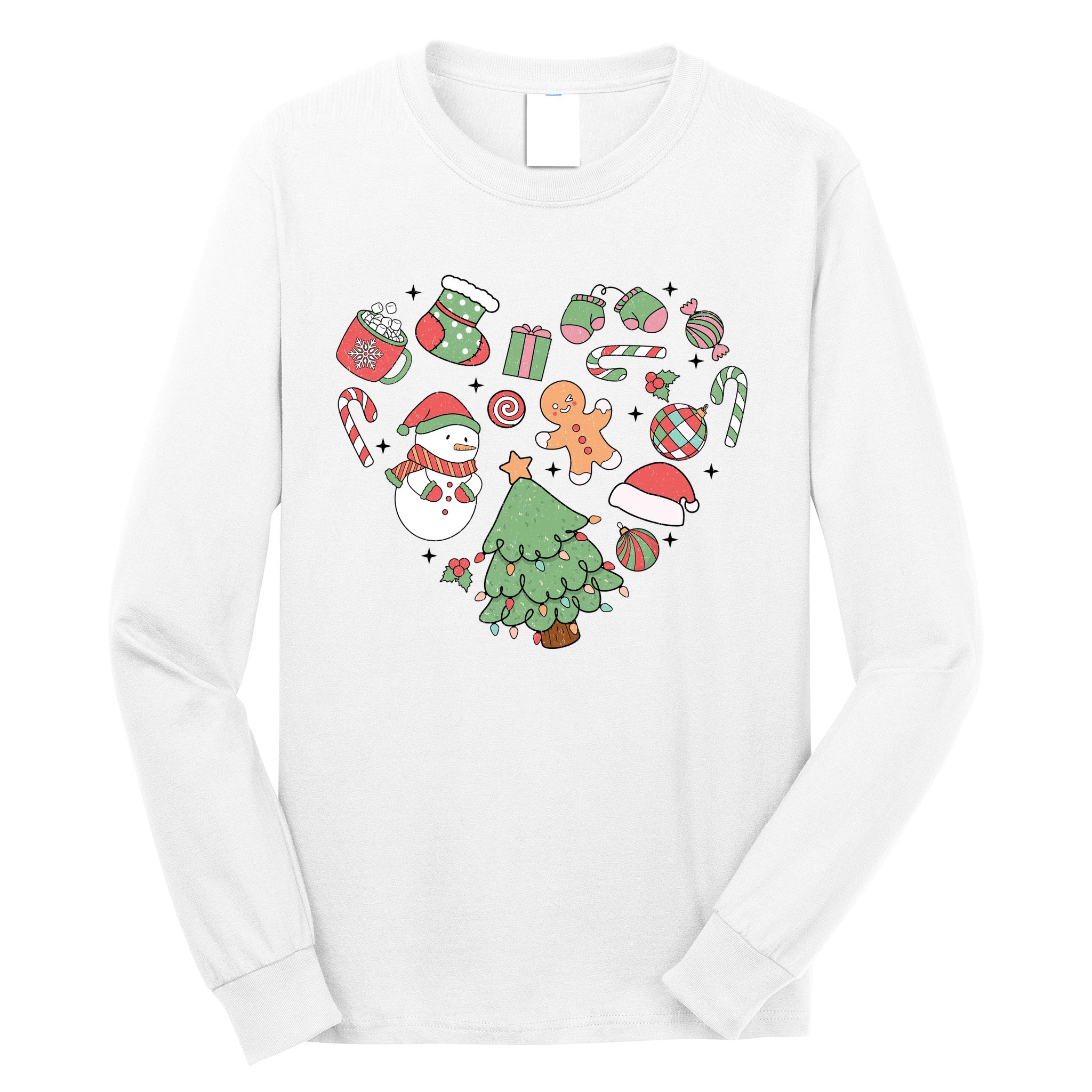 Festive Christmas Heart Holiday Long Sleeve Shirt