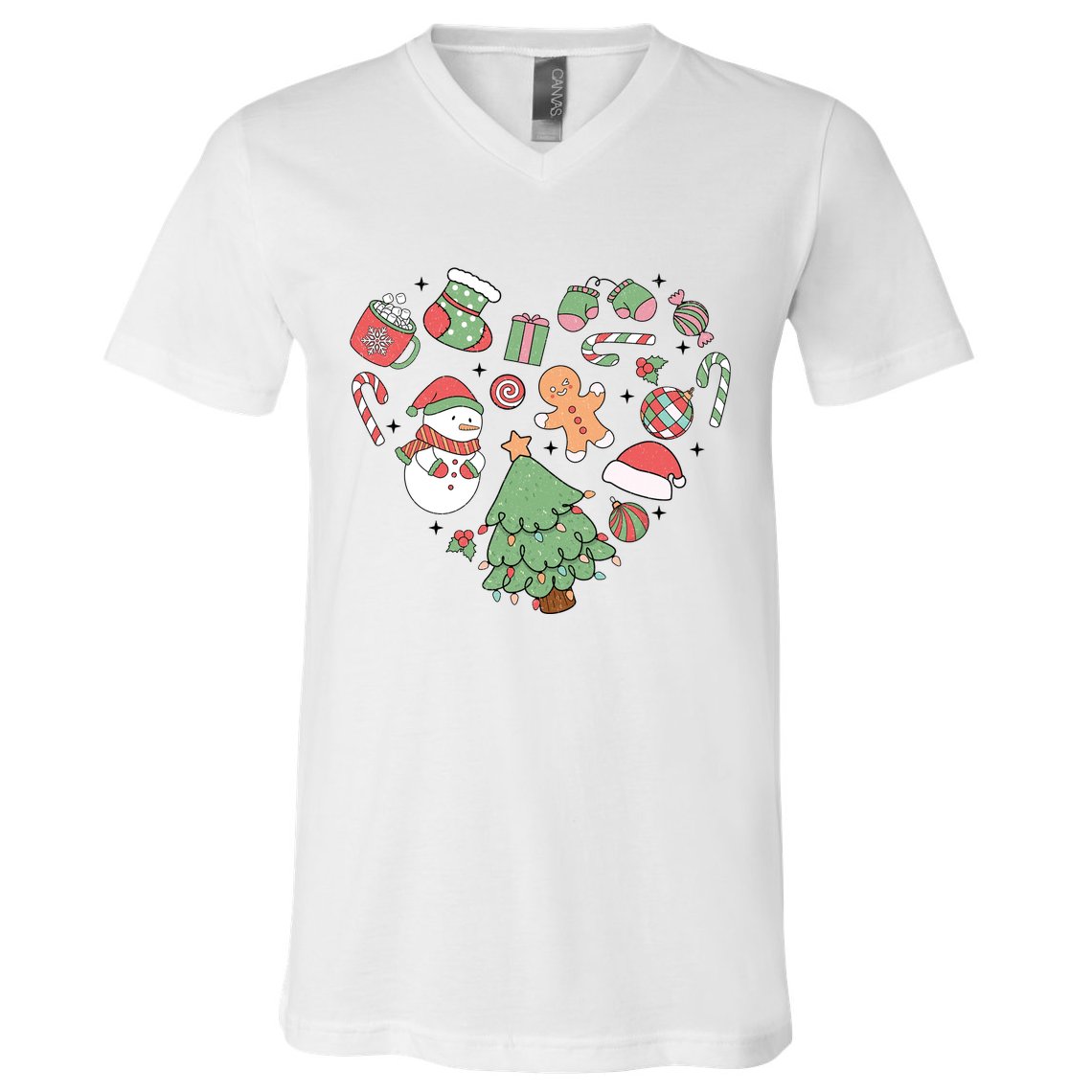 Festive Christmas Heart Holiday V-Neck T-Shirt