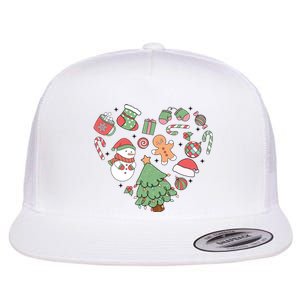 Festive Christmas Heart Holiday Flat Bill Trucker Hat