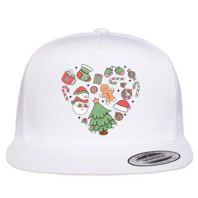 Festive Christmas Heart Holiday Flat Bill Trucker Hat