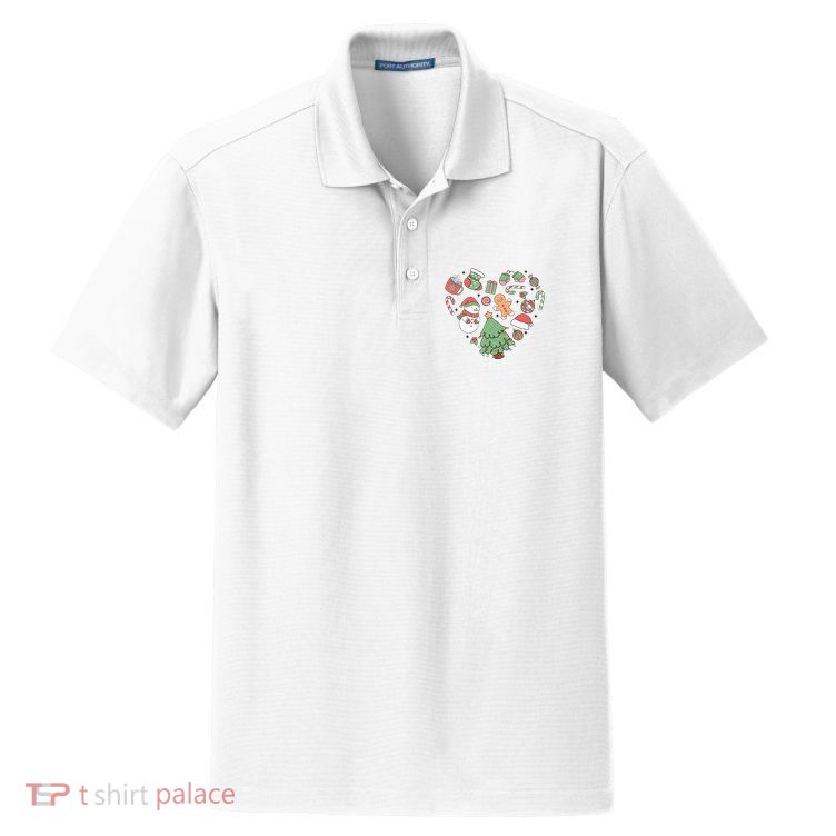 Festive Christmas Heart Holiday Dry Zone Grid Polo