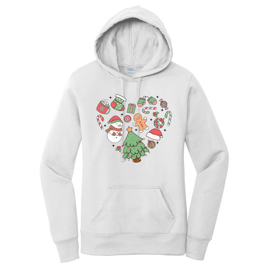 Festive Christmas Heart Holiday Women's Pullover Hoodie