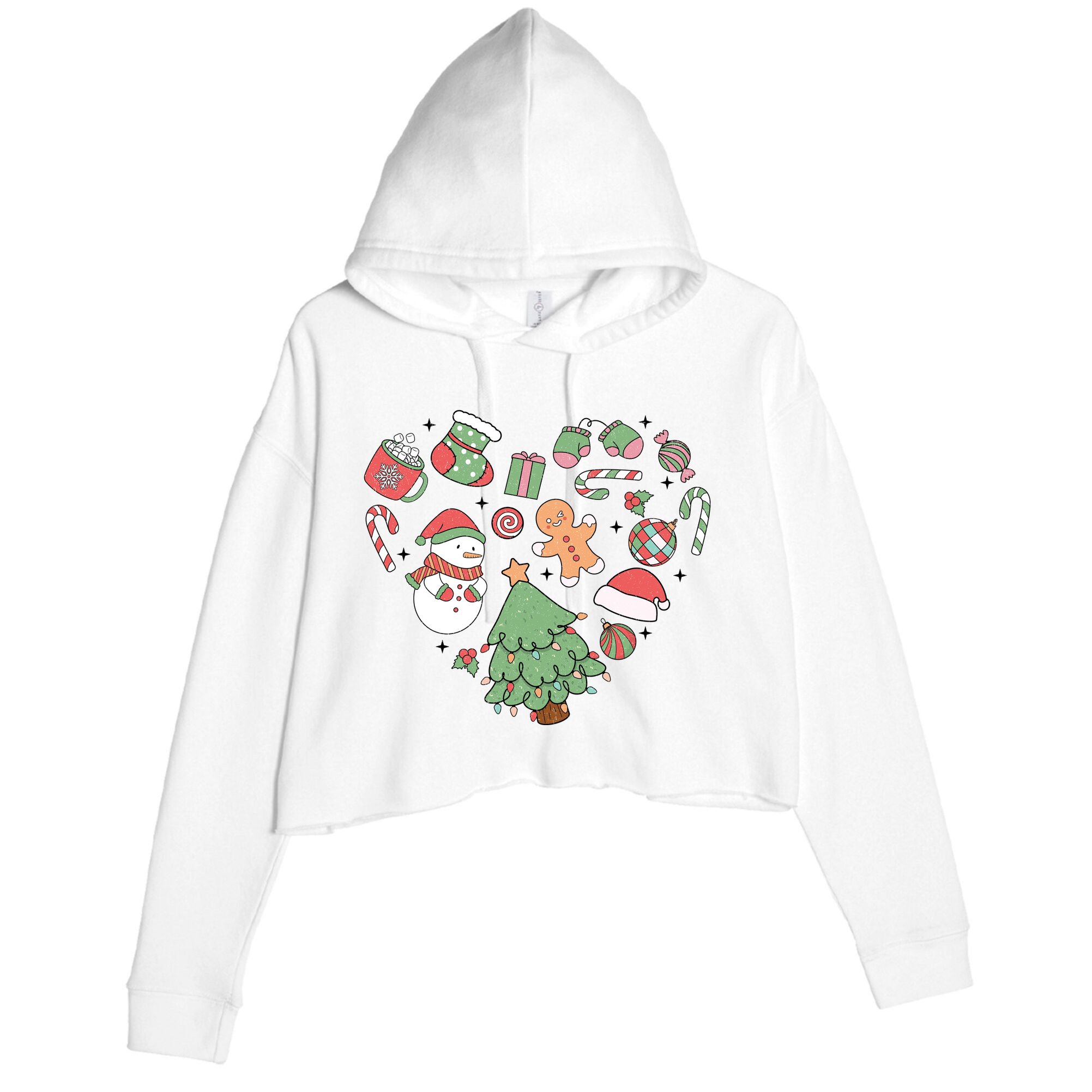 Festive Christmas Heart Holiday Crop Fleece Hoodie