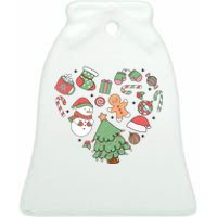 Festive Christmas Heart Holiday Ceramic Bell Ornament