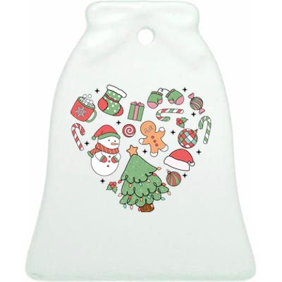 Festive Christmas Heart Holiday Ceramic Bell Ornament