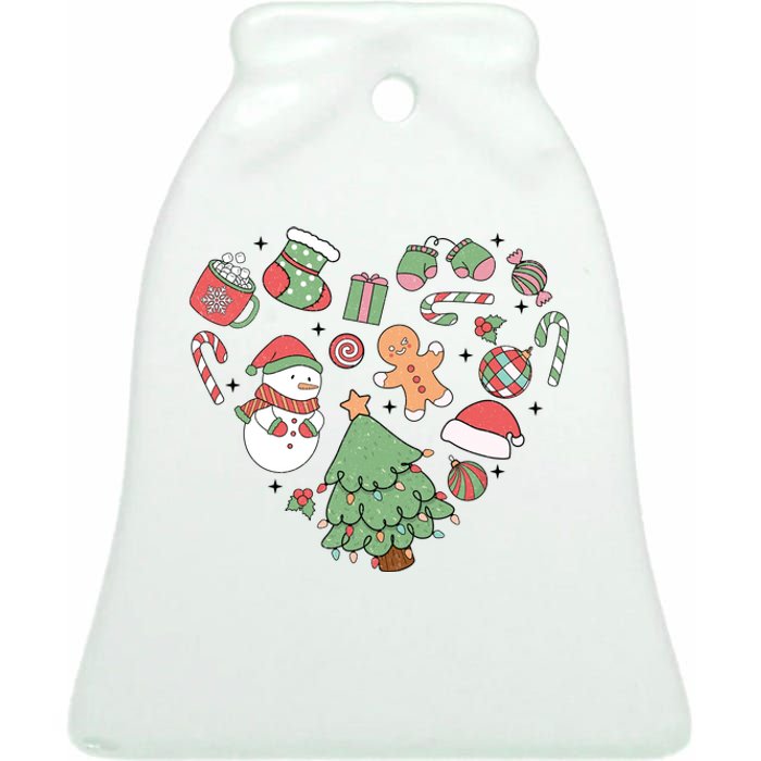 Festive Christmas Heart Holiday Ceramic Bell Ornament