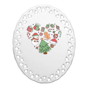 Festive Christmas Heart Holiday Ceramic Oval Ornament