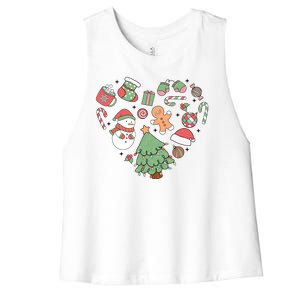 Festive Christmas Heart Holiday Women's Racerback Cropped Tank