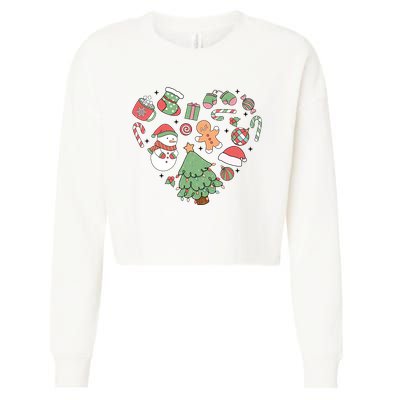 Festive Christmas Heart Holiday Cropped Pullover Crew