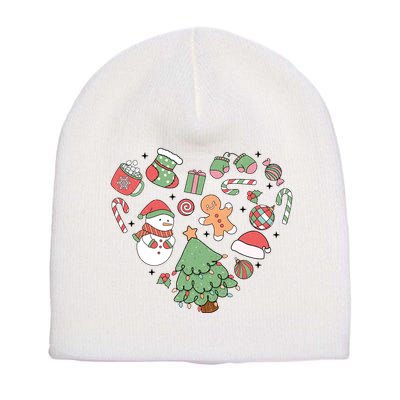Festive Christmas Heart Holiday Short Acrylic Beanie