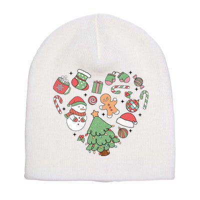 Festive Christmas Heart Holiday Short Acrylic Beanie