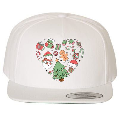 Festive Christmas Heart Holiday Wool Snapback Cap